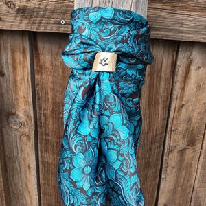 Turquoise Floral Wild Rag: Charmeuse Satin Western Scarf
