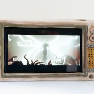 Ceramic Handmade TV Phone Stand,Handpainted Vintage Television Phone Holder , Home Decoration