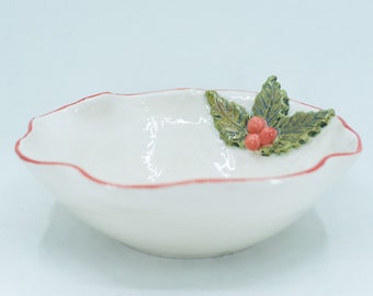 Christmas Holly Berry Bowl Handmade Winter Berry Bowl New Year Gifts Breakfast Bowl , Cereal Bowl , Gift For Her , Gift For Him Unique Gifts