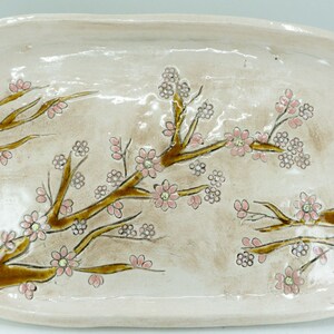 Ceramic Handmade Cherry Blossom Serving Platter , Ceramic Dish Vintage Home Decor Plate image 2