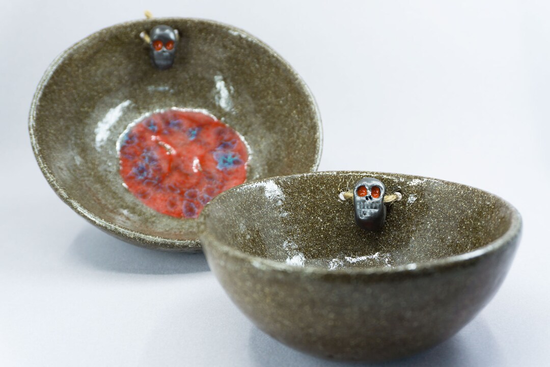 Ceramic Handmade Skull Bowls Set , 2 Pieces Bowls Set, Dart Art Kitchen