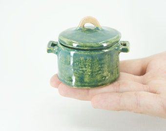 Ceramic Handmade Miniature Pot , Tiny Stewpot Dollhouse Miniatures Caserola ,Saucepan  Tiny Unique Home Decor Gift