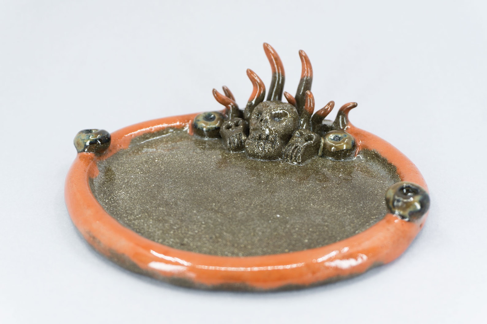 Ceramic Handmade Devil Ashtray ,ceramic Skull Plate, Home Decor Gift
