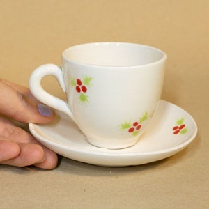 Christmas Holly Berry Cup and Plate Set, Handmade Winter Berry Cup New Year Gifts Coffee Cup , Tea Cups Unique Gifts