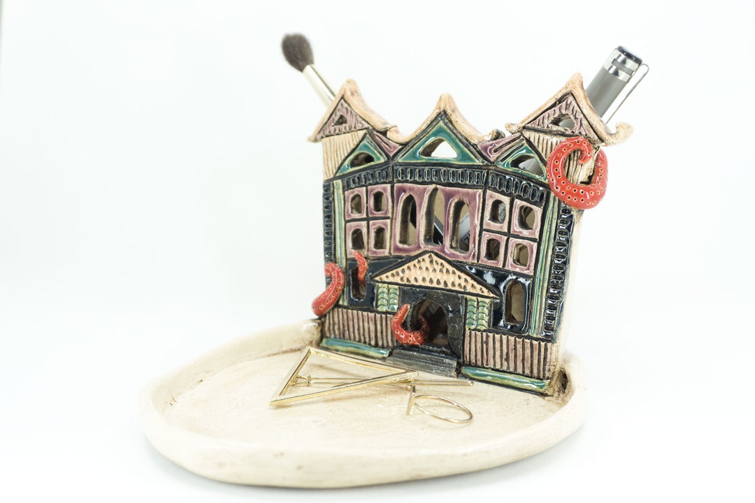 Ceramic Handmade Haunted Mansion Desk Organizer,home Decor Funny