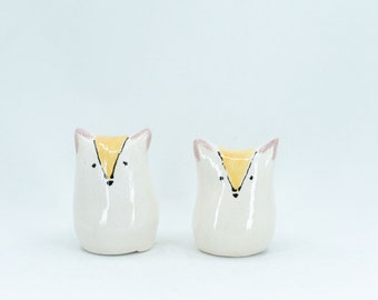 Ceramic Handmade Tiny Foxes Trinket ,  2 Pieces Cute Home Decor Gift