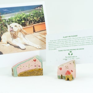 Ceramica fatta a mano Tiny Houses Photo Holder Pink Houses 2 Pezzi Home Decor Set, Postcard Stand