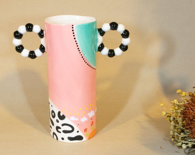 Handgemachte bunte Vase aus Keramik, handbemalte Vase, dekoratives Wohndekor, einzigartiges Geschenk