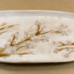 Ceramic Handmade Cherry Blossom Serving Platter , Ceramic Dish Vintage Home Decor Plate image 4