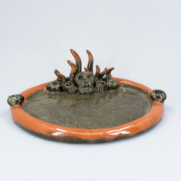 Ceramic Handmade Devil Ashtray ,Ceramic Skull Plate,  Home Decor Gift  , Gift For Her, Gift For Him