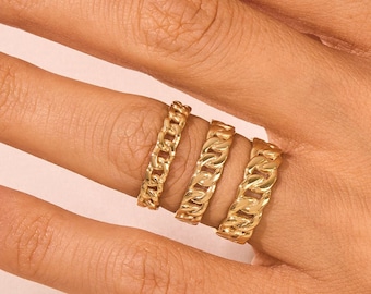 Cuban Chain Ring, Thick Gold Link Band for Men and Women, Statement Ring