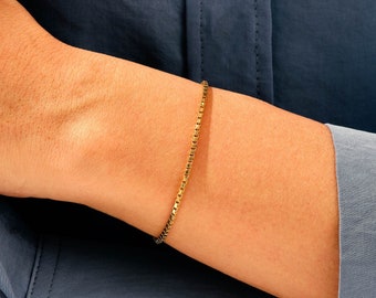 14k Solid Gold Box Chain Bracelet for Women / Simple Gold Chain Bracelet / 14k Layering Bracelet for Women / Intertwined Box Chain Bracelet