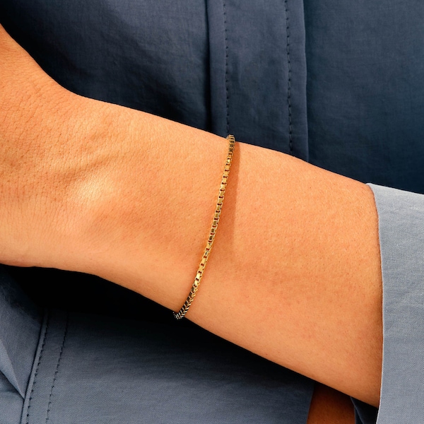 14k Gold Box Chain Armband für Frauen / Schlichtes Gold Kettenarmband / 14k Layering Armband für Frauen / Ineinander verschlungene Box Chain Armband