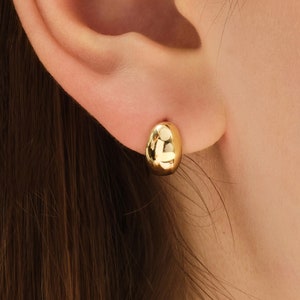 14k Gold Dome Hoop Earrings / Solid Gold Earrings For Women / 18k Gold Hoop Earrings / Polished Dome Huggie Earrings / Chunky Hoop Earrings image 2