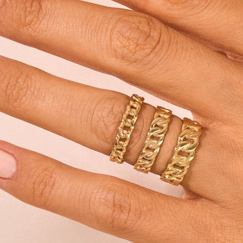 14k Gold Cuban Chain Ring / Link Chain Gold Band for Women / Etsy