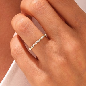 14K Gold Marquise and Round Cut Diamond Wedding Ring / Diamond Enhancer Ring for Women / Half Eternity Diamond Wedding Ring
