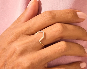 14k Gold Diamond Arch Ring / Dainty Minimalist Curved Diamond Ring for Women / Statement Ring for Her / Unique Shaped Diamond Stackable Band