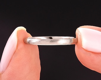 2mm Thin Platinum Wedding Band, Dome Matte Brushed Stacking Ring, Anniversary Gift