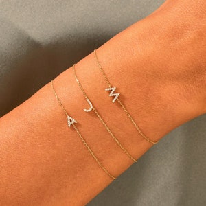 Inez Initial Bracelet/Anklet with Diamond - 14K Solid Gold