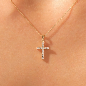 14k Solid Gold Diamond Cross Pendant / Bold 0.22CT Diamond Cross Pendant for Women / Real Diamond Pendant Necklace / Religious Birthday Gift