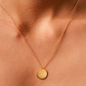 Message Charm Necklace in 14k Solid Gold / Initial Medallion Necklace for Women / 18k Custom Engraved Necklace / Valentine&#39;s Day Gift