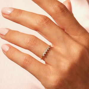 14k Gold Baguette Diamond Ring / 9 Stone Baguette Diamond Ring Womens / 14k Solid Gold Diamond Stacking Ring / Baguette Half-Eternity Ring