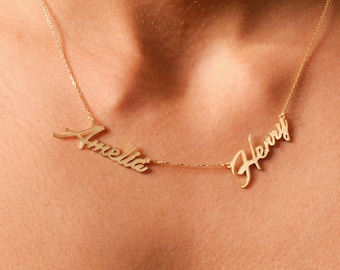 Double Name Necklace in 14k Solid Gold / Personalized Name Necklace / Valentine's Day Gift / Twin Name Necklace / Custom Gift for Her