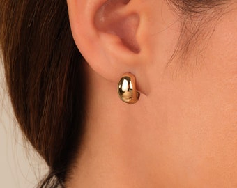 14k Gold Dome Hoop Earrings / Solid Gold Earrings For Women / 18k Gold Hoop Earrings /  Polished Dome Huggie Earrings / Chunky Hoop Earrings