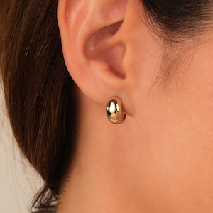 14k Gold Dome Hoop Earrings / Solid Gold Earrings For Women / 18k Gold Hoop Earrings / Polished Dome Huggie Earrings / Chunky Hoop Earrings image 1