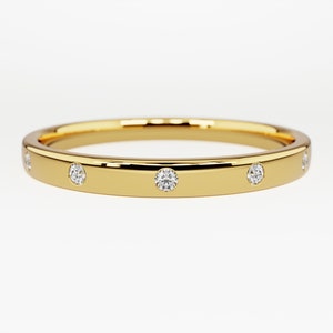 Flush Set Diamond Band / Dainty Diamond Ring / 14k Solid Gold Diamond Wedding Ring for Women / Stacking Ring / Anniversary Gift