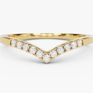 V förmiger Diamant Ring / 14k Gold Diamant Chevron Band / Diamant Ring / Geschwungener Ehering für Frauen / Stapeln Nesting Band