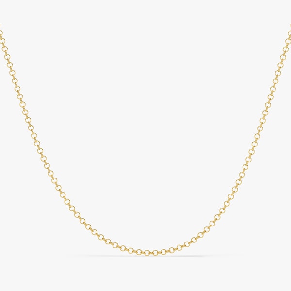 14k Gold 2.0mm Rolo Chain Necklace / Minimalist Dainty Gold Chain Necklace / Solid Gold Belcher Chain Necklace for Women / Layering Chain