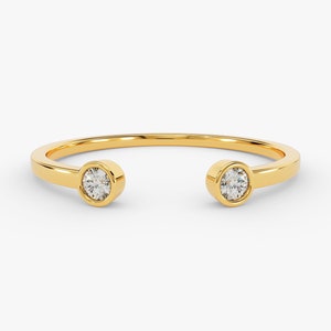 Dual Open Cuff Diamond Ring / 14k Gold Bezel Set Diamond Band / Dainty Stackable Band for Women / Minimalist Diamond Ring / Birthstone Ring