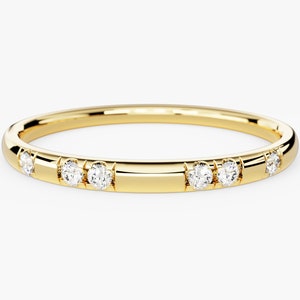 14k Gold Dainty Diamond Wedding Band / Micro Pave Set Diamond Ring / Solid Gold Diamond Band for Women / Thin Diamond Ring / Stacking Ring