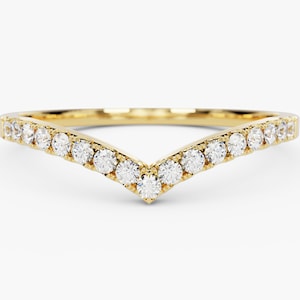 Chevron Ring / 14k Gold Diamond Chevron Band / V Shaped Diamond Ring / Curved Band / Stacking Nesting Band / Genuine Diamond Ring