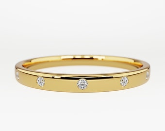 Brillant Band / Zierliche Diamant Ring / 14k Solid Gold Diamant Ehering für Frauen / Stapelring / Jahrestag Geschenk