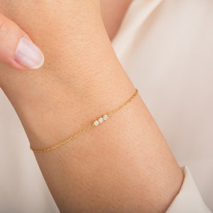 Trio Diamond Bracelet / 14k Solid Gold Bracelet / Minimalist Diamond Bracelets for Women / Gift for Her / Unique Valentine's Day Gifts image 1