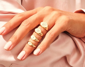 14k & 18k Massive Gold Gravur Oval Signet Ring / Gold Oval Form Pinky Ring / Gelb, Rose, WeißGold Signet Ring für Männer Frauen / Namensring