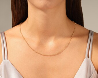 14k Gold 2.0mm Rolo Chain Necklace / Minimalist Dainty Gold Chain Necklace / Solid Gold Belcher Chain Necklace for Women / Layering Chain