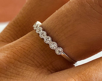 Moissanite Bezel Set Ring, Dainty Stackable Minimalist Wedding Band, Anniversary Gift