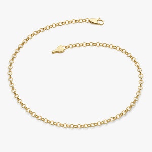 14K ソリッド ゴールド ロロ チェーン ブレスレット / 女性用インターリンク ブレスレット / ミニマリスト ゴールド チェーン ブレスレット / ゴールド ベルチャー チェーン ブレスレット