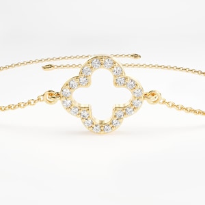 Diamond Clover Bracelet (0.18ct) / 14k Solid Gold Bracelet /  Minimalist Diamond Bracelets for Women / Gift for Her / Valentine&#39;s Day Gifts