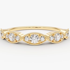 Vintage Stackable Diamond Ring / Art Deco Diamond Wedding Band / 14k Gold Dainty Stacking Ring / Vintage Wedding Band for Women