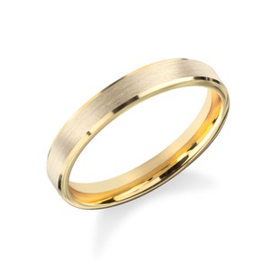 3mm Matte Gold Band - Beveled Edge / FLAT / COMFORT FIT / 10k 14k 18k Wedding Ring for Women / Yellow Gold, White Gold, Rose Gold Ring