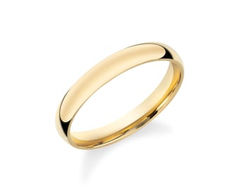 Bague en or massif dôme classique 3mm / 10k 14k 18k alliances pour femmes / or jaune, or blanc, bague en or rose / poli / ajustement confort