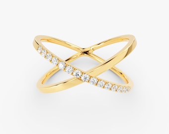 Criss Cross Moissanite Ring, X Shaped Stacking Band, Anniversary Gift