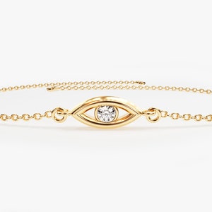 Diamond Evil Eye Bracelet / 14k Solid Gold Bracelet /  Minimalist Diamond Bracelets for Women / Gift for Her / Unique Valentine's Day Gifts