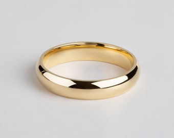 18k Yellow Gold Band (4mm) / Classic Dome / Polished / Comfort Fit / Men's Women's Wedding Band / Simple Plain Ring / Solid Gold Ring