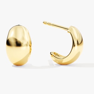 14k Gold Dome Hoop Earrings / Solid Gold Earrings For Women / 18k Gold Hoop Earrings /  Polished Dome Huggie Earrings / Chunky Hoop Earrings