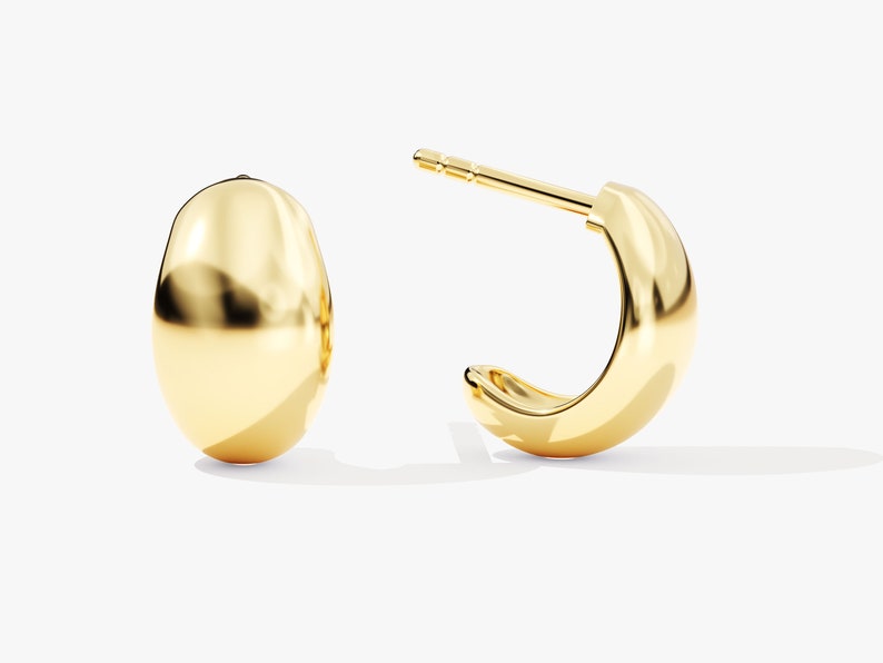 14k Gold Dome Hoop Earrings / Solid Gold Earrings For Women / 18k Gold Hoop Earrings / Polished Dome Huggie Earrings / Chunky Hoop Earrings image 3